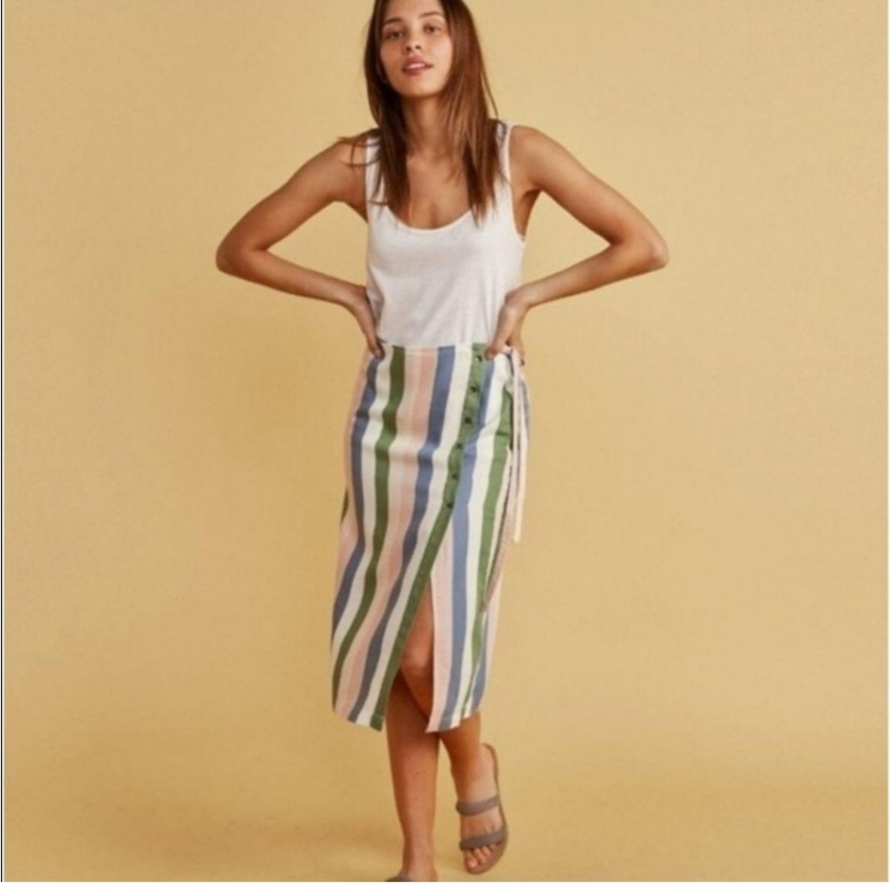 Marine Layer Wrap Midi Skirt in Multi Stripe